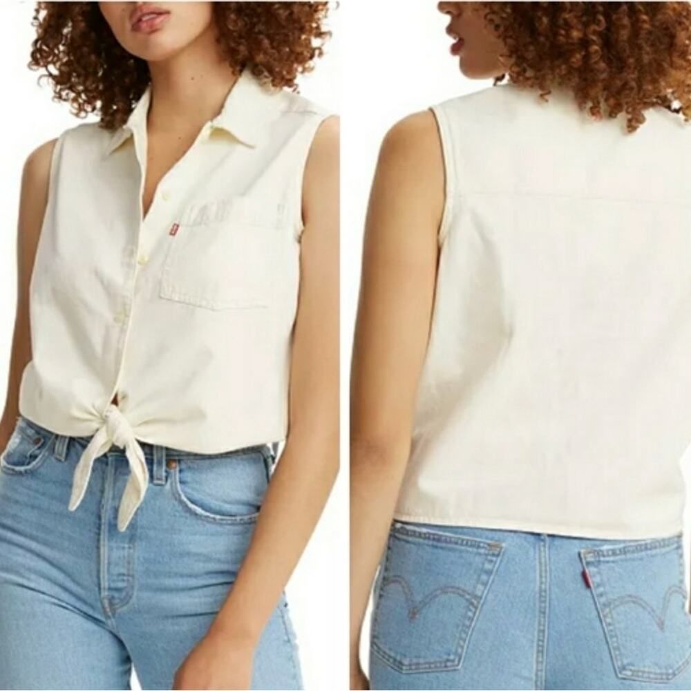 Levi's Women's Rumi Cotton Denim Shirt Color Icy Ecru Size L See Video
